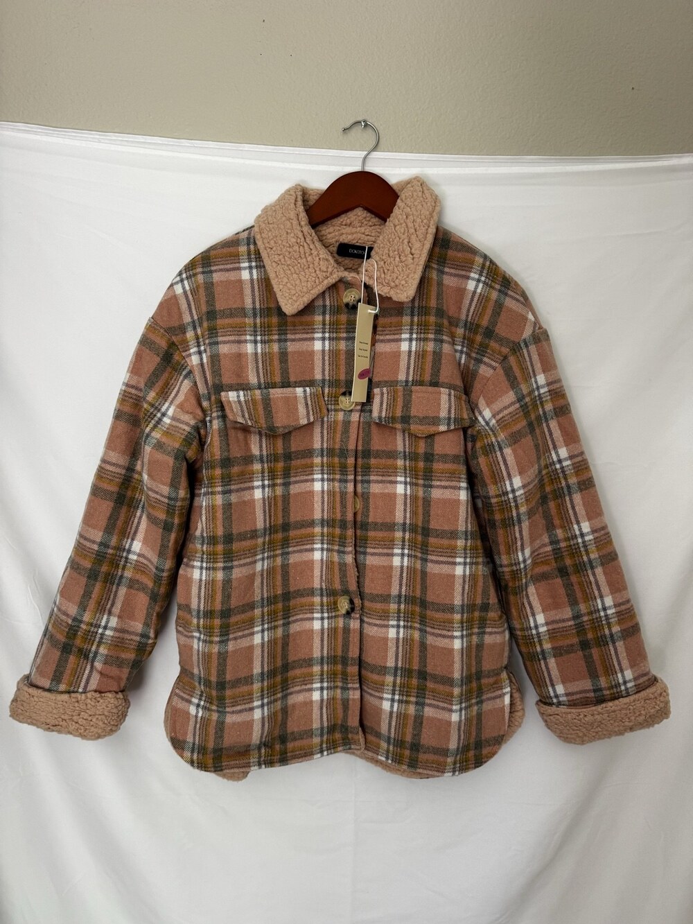 Dokotoo Tan Plaid Sherpa Lined Shacket Size S Shirt Jacket Flannel NWT